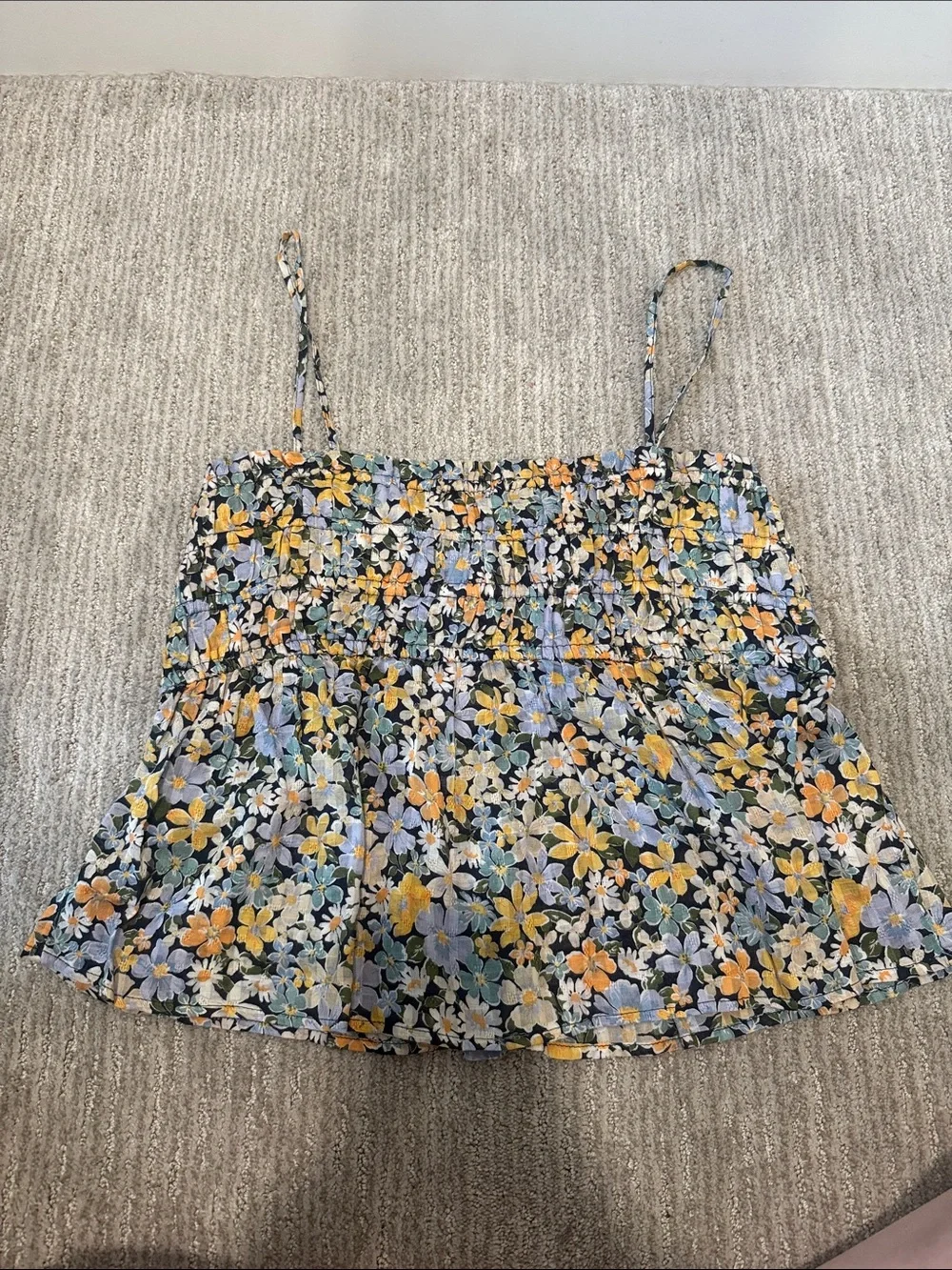 American Eagle Outfitters Black Floral Smocked Shirt